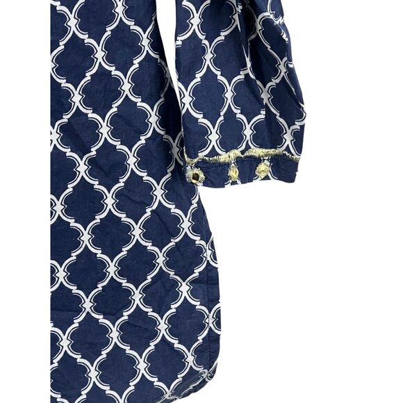 Charter Club Womens Petite 8P Navy White Geometric Embroidered Tunic Top Cotton - Picture 5 of 7